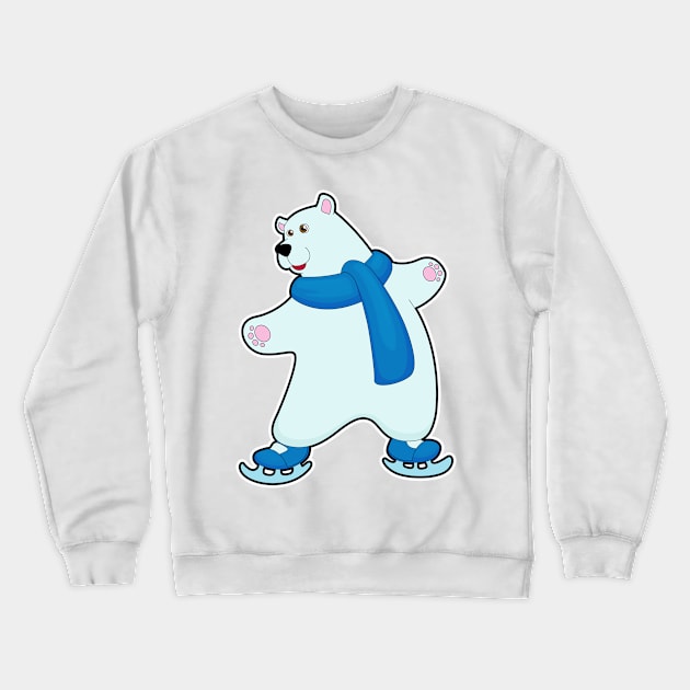 Polar bear at Ice skating with Scarf Crewneck Sweatshirt by Markus Schnabel